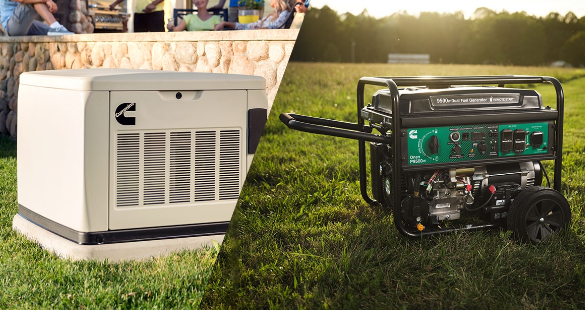 Side by side of whole home generator and portable generator