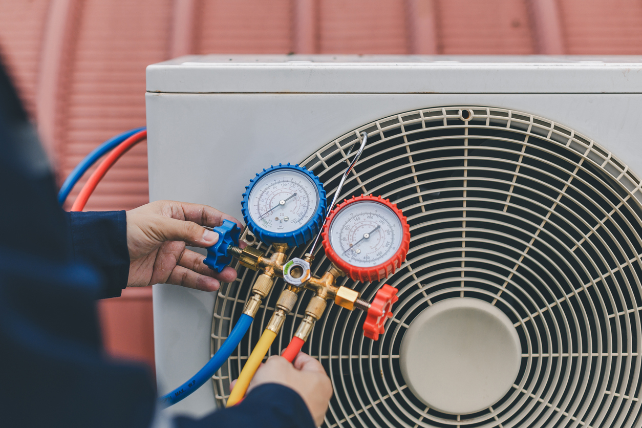 Man repairing heating system